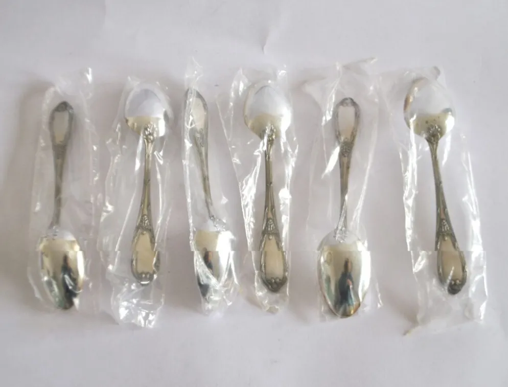 Deetjen lot de 6 cuillères à café ou dessert en métal argenté rubans croisés neuf 14,5 cm