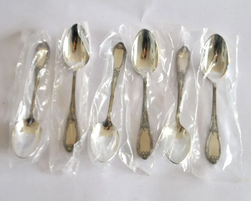 Deetjen lot de 6 cuillères à café ou dessert en métal argenté rubans croisés neuf 14,5 cm