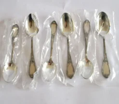 Deetjen lot de 6 cuillères à café ou dessert en métal argenté rubans croisés neuf 14,5 cm
