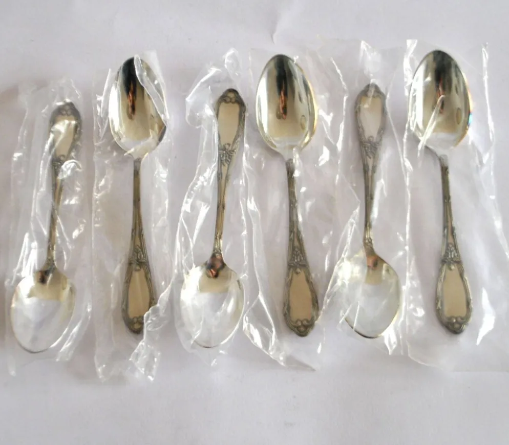 Deetjen lot de 6 cuillères à café ou dessert en métal argenté rubans croisés neuf 14,5 cm