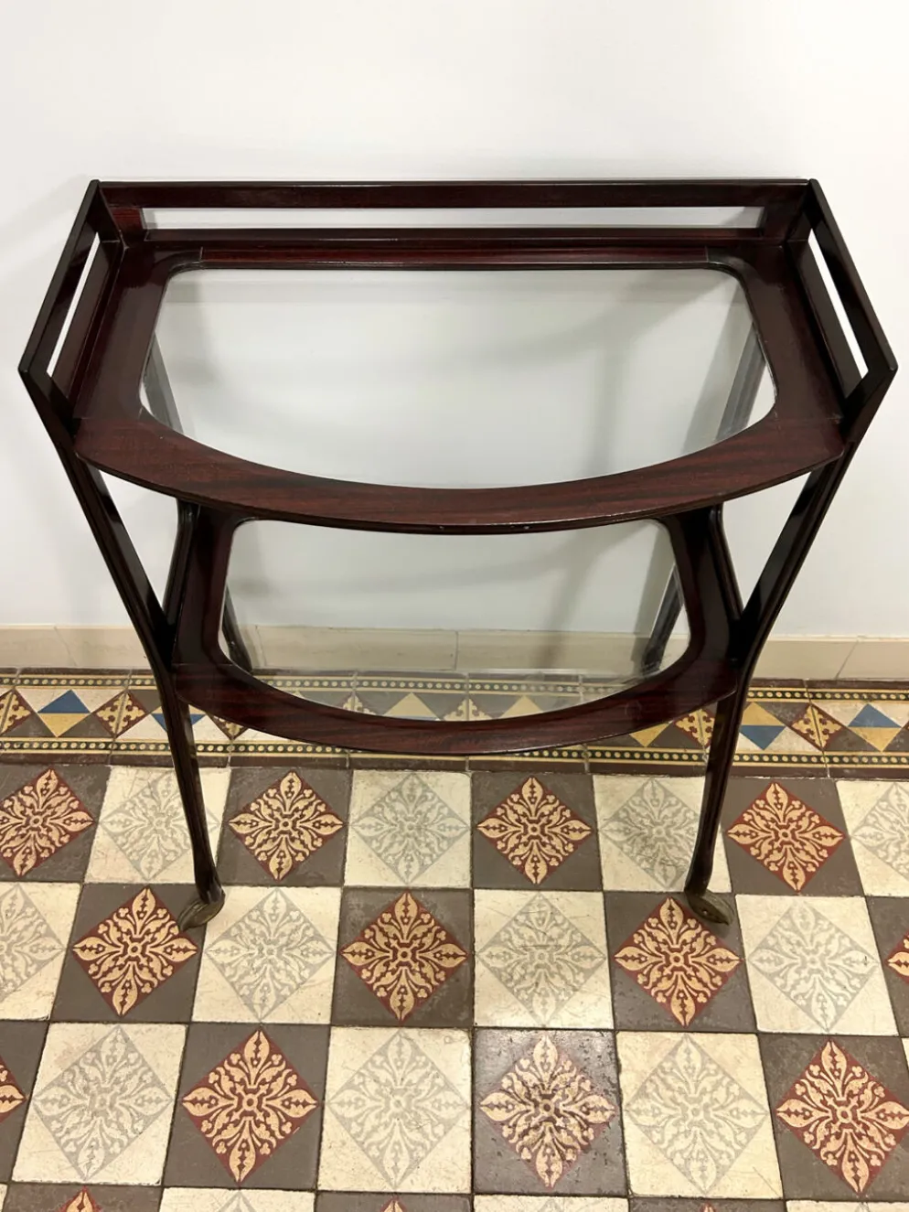 Desserte acajou et verre années 50