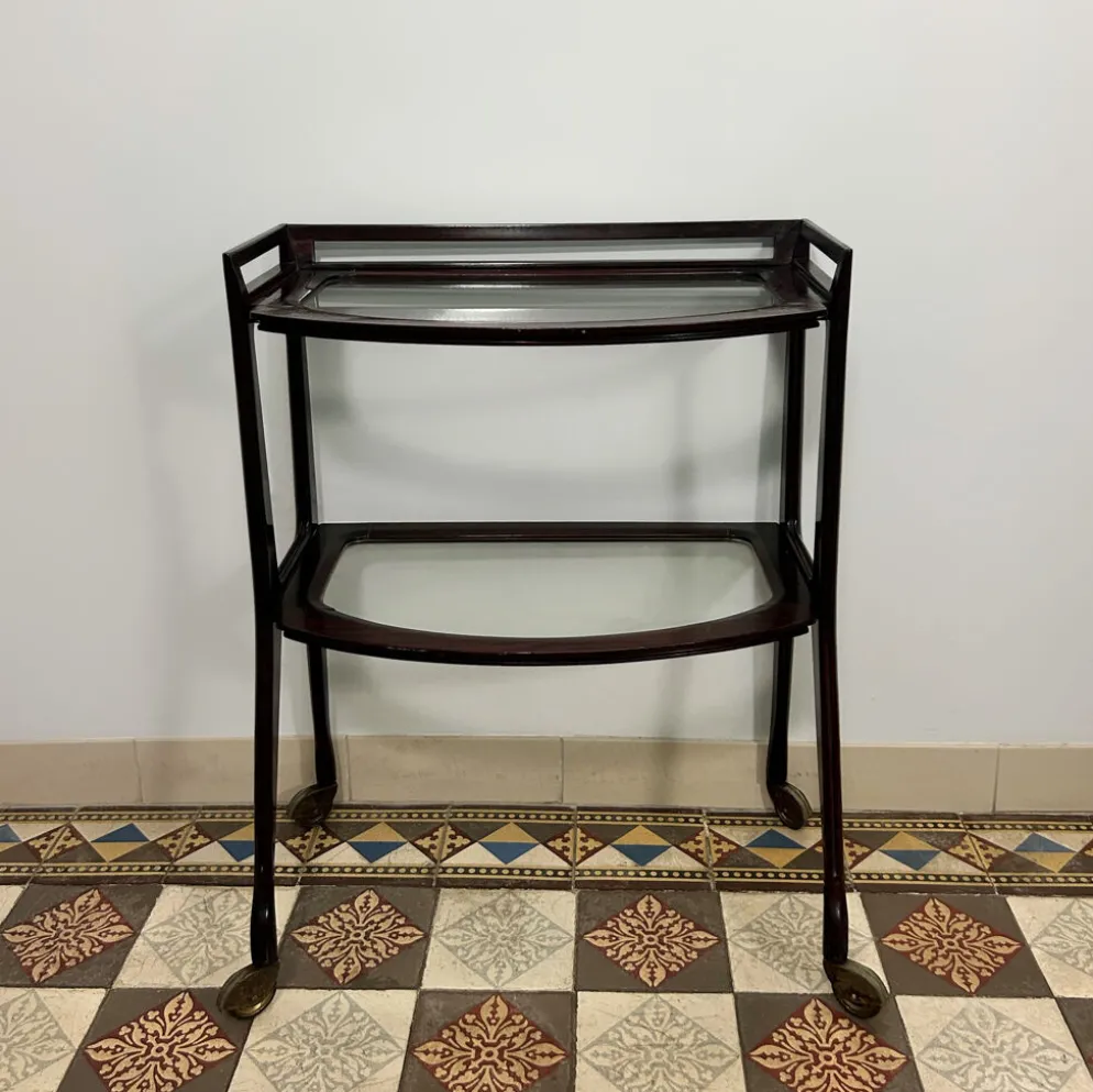 Desserte acajou et verre années 50