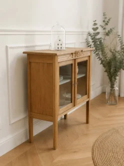 Desserte Art Déco en bois, 2 portes vitrées.