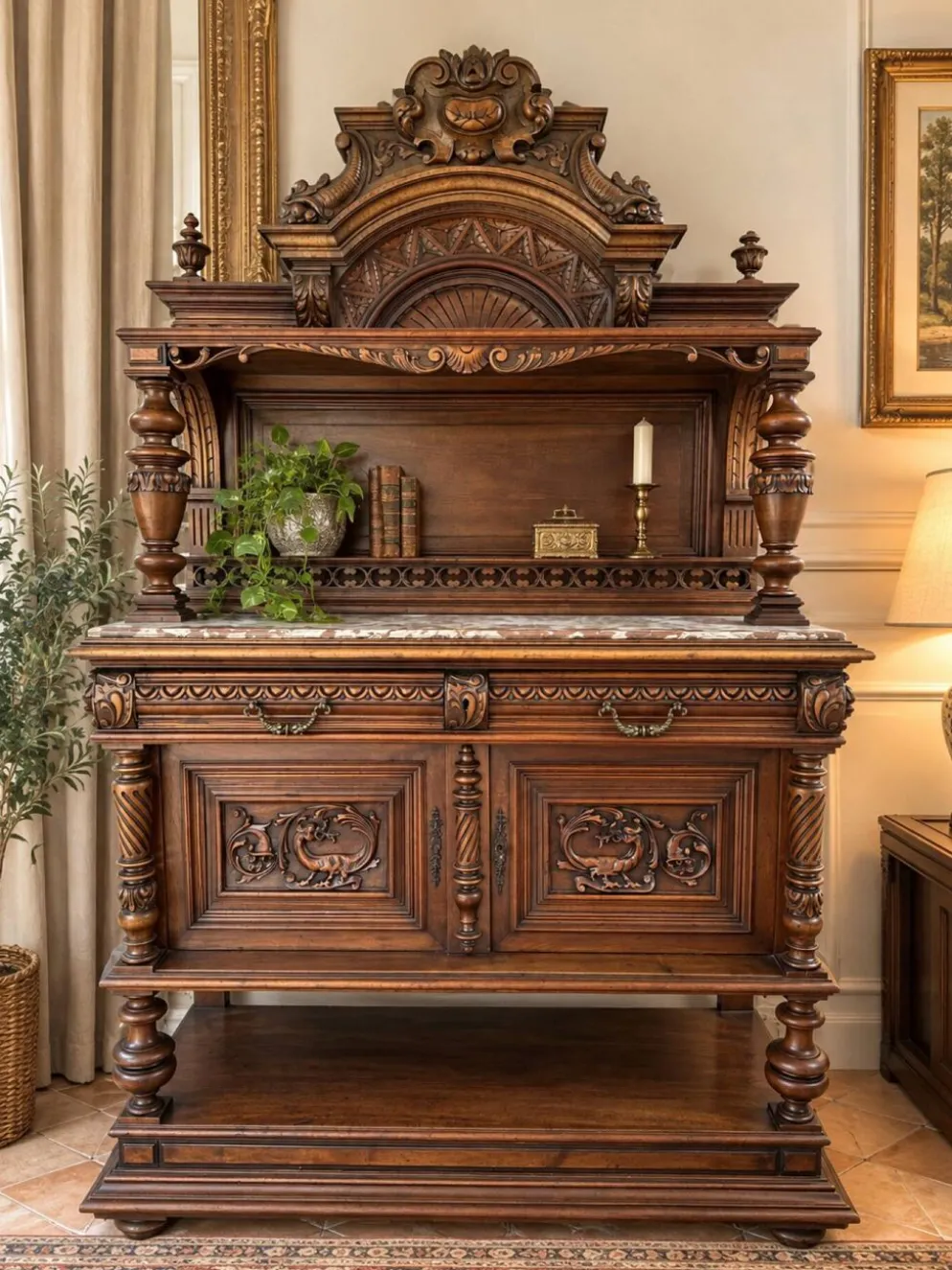 Desserte - Buffet ancien en noyer Henri II XIXeme