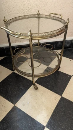 Desserte chariot bar en laiton et verre