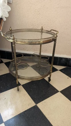 Desserte chariot bar en laiton et verre