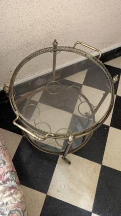 Desserte chariot bar en laiton et verre