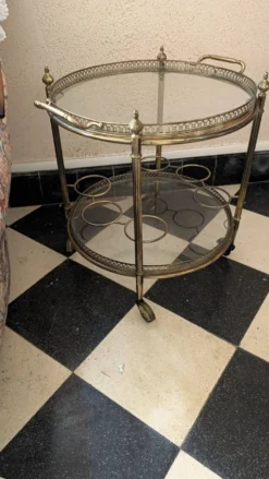 Desserte chariot bar en laiton et verre