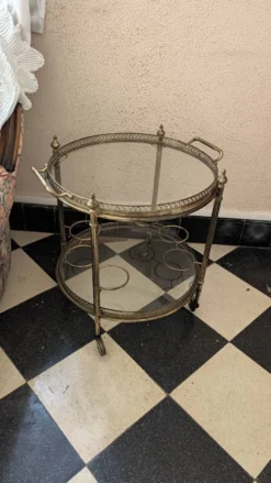 Desserte chariot bar en laiton et verre