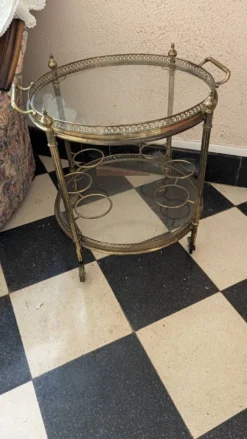 Desserte chariot bar en laiton et verre