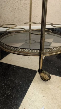 Desserte chariot bar en laiton et verre