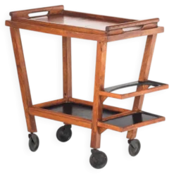Desserte/chariot de bar vintage en chêne. Plateau amovible. France 1950s