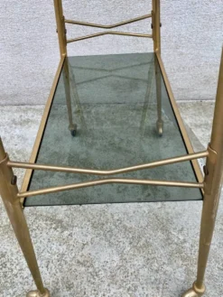 Desserte, console, table roulante vintage 1970 verre et dorée