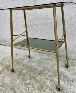 Desserte, console, table roulante vintage 1970 verre et dorée