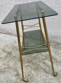 Desserte, console, table roulante vintage 1970 verre et dorée