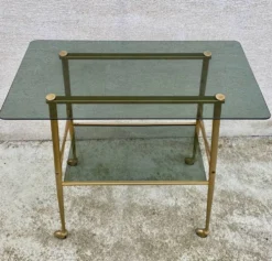 Desserte, console, table roulante vintage 1970 verre et dorée