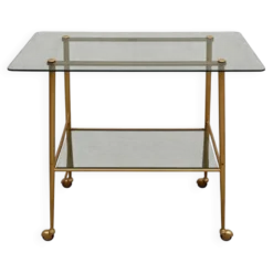 Desserte, console, table roulante vintage 1970 verre et dorée