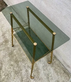Desserte, console, table roulante vintage 1970 verre et dorée