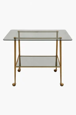 Desserte, console, table roulante vintage 1970 verre et dorée