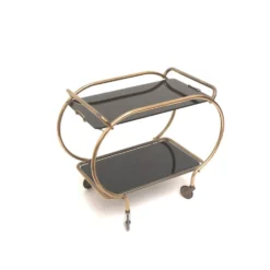 Desserte de bar / desserte / table d'appoint en laiton et verre noir par Grünstadt
