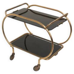 Desserte de bar / desserte / table d'appoint en laiton et verre noir par Grünstadt