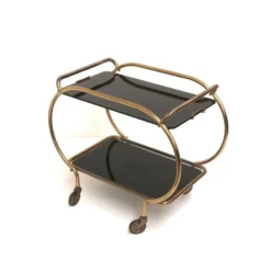 Desserte de bar / desserte / table d'appoint en laiton et verre noir par Grünstadt