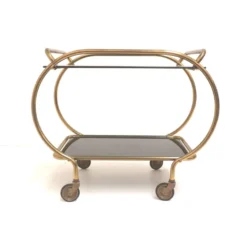 Desserte de bar / desserte / table d'appoint en laiton et verre noir par Grünstadt