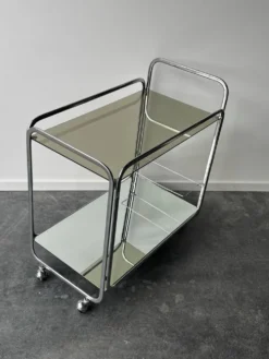 Desserte de bar mid-century en métal chromé, verre et miroir, 1960