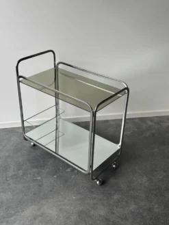 Desserte de bar mid-century en métal chromé, verre et miroir, 1960