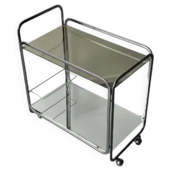 Desserte de bar mid-century en métal chromé, verre et miroir, 1960