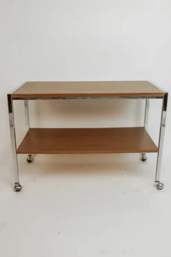 Desserte de bar vintage, années 70 - bois et chrome
