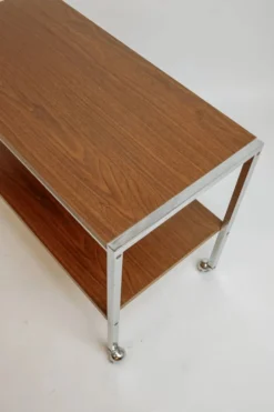 Desserte de bar vintage, années 70 - bois et chrome