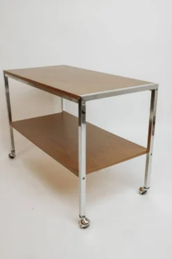 Desserte de bar vintage, années 70 - bois et chrome