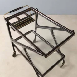 Desserte de cuisine vintage en bois et verre, design italien, années 1950