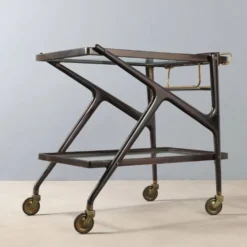 Desserte de cuisine vintage en bois et verre, design italien, années 1950