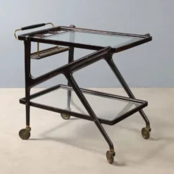 Desserte de cuisine vintage en bois et verre, design italien, années 1950