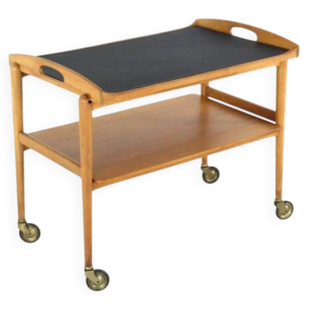 Desserte en bois de style mid-century moderne avec plateau amovible
