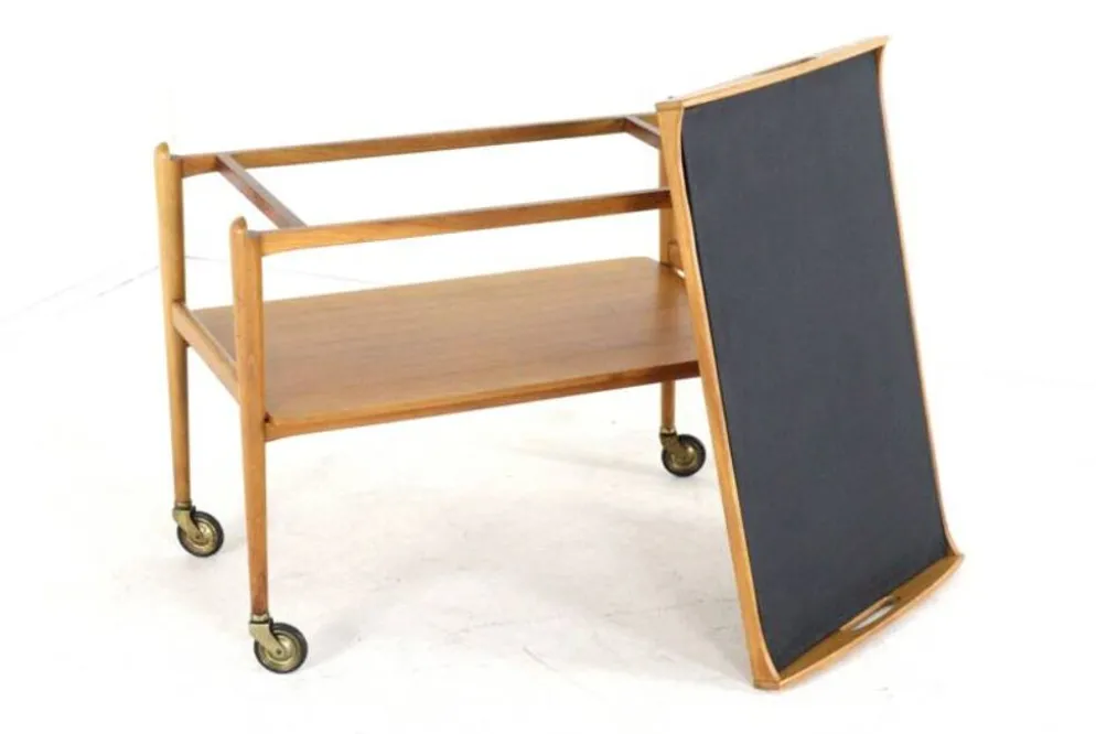 Desserte en bois de style mid-century moderne avec plateau amovible