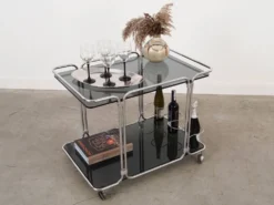 Desserte en verre sur roulettes, Italie années 1970