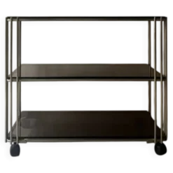 Desserte hifi / TV en verre fumé et laiton, design vers 1970