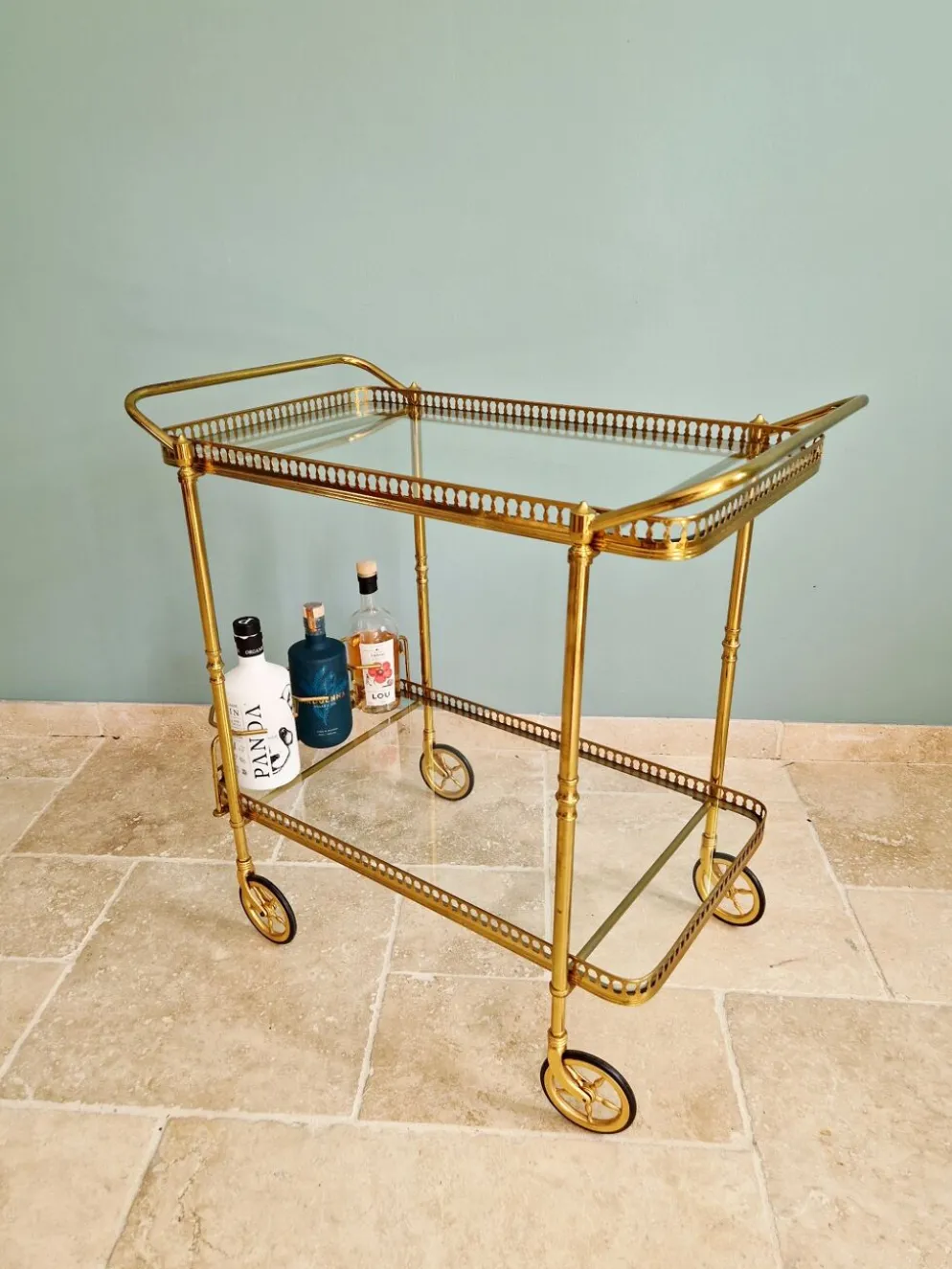 Desserte Mid-century en laiton ajouré, 1950-60