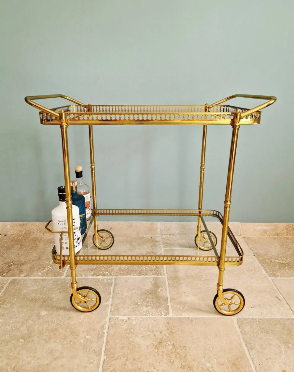 Desserte Mid-century en laiton ajouré, 1950-60