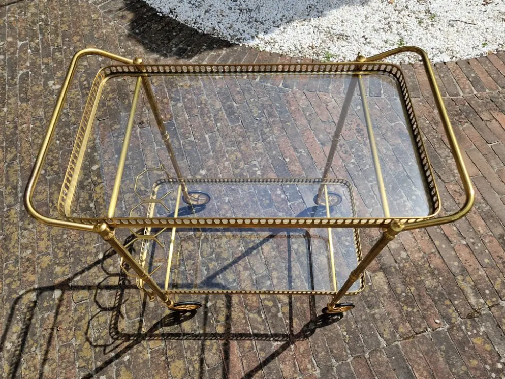 Desserte Mid-century en laiton ajouré, 1950-60