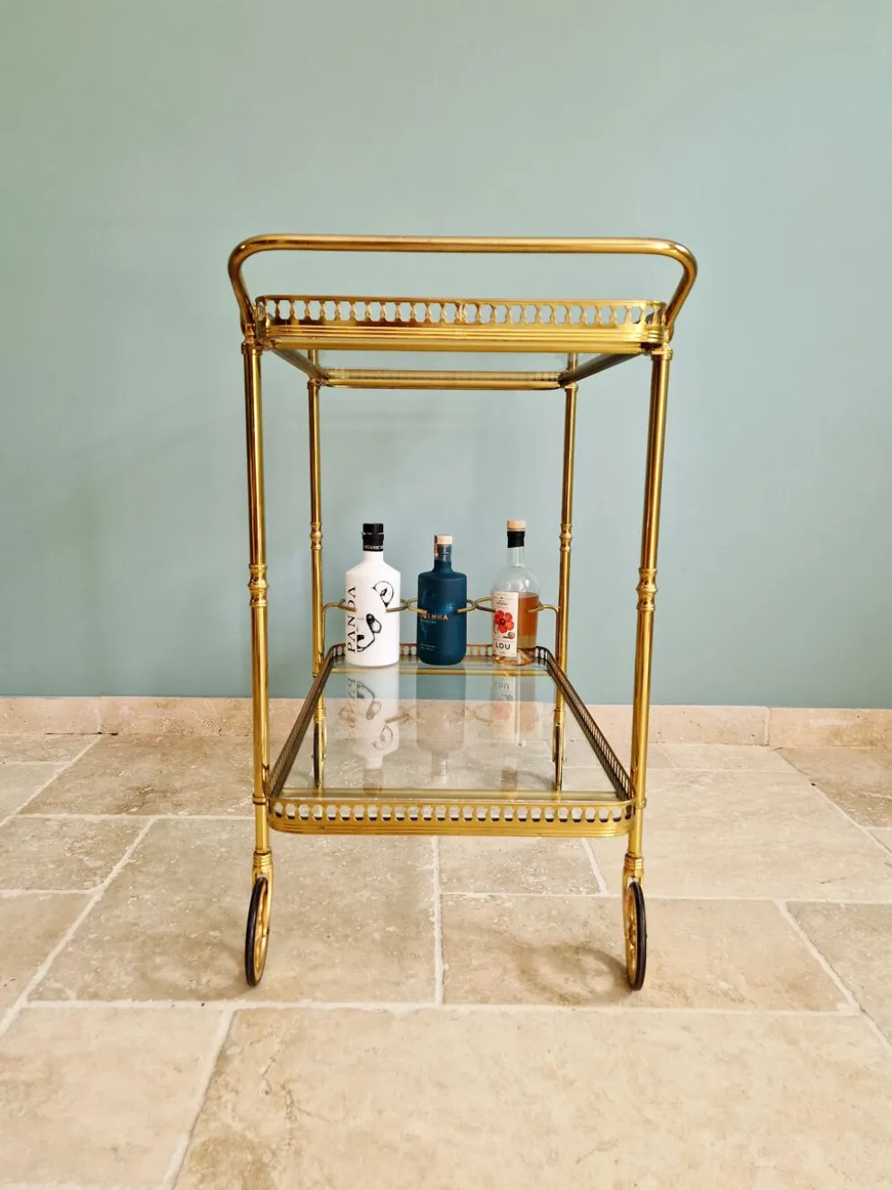 Desserte Mid-century en laiton ajouré, 1950-60