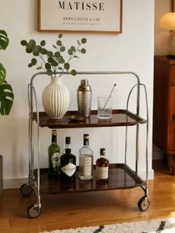 Desserte, mini bar ou chariot de service sur roulettes années 70