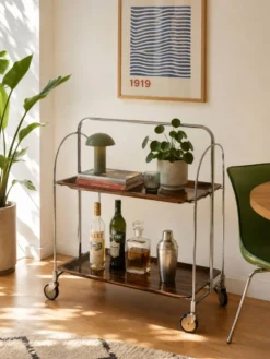 Desserte, mini bar ou chariot de service sur roulettes années 70