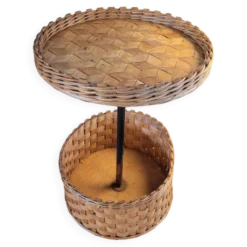 Desserte ronde en rotin et bois