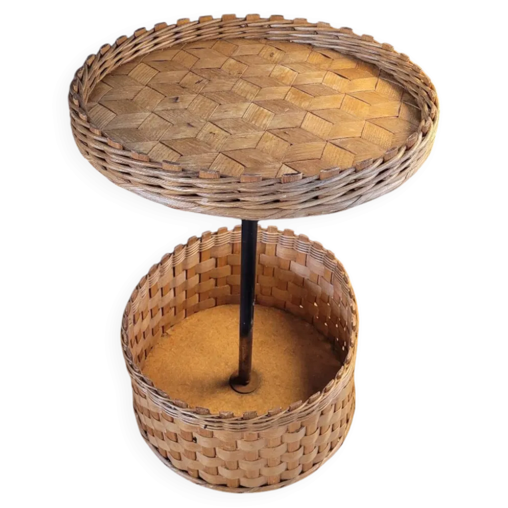 Desserte ronde en rotin et bois