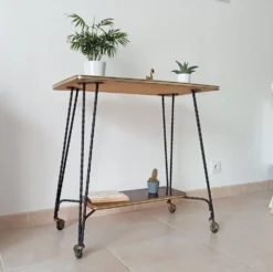 Desserte roulante/table d appoint vintage formica et fer forgé