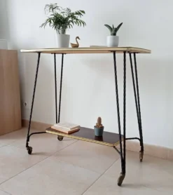 Desserte roulante/table d appoint vintage formica et fer forgé